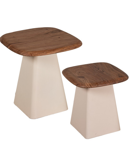 Tables gigognes d’appoint bois d’acacia et fer beige Aubance