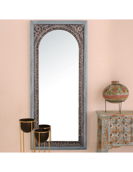 Grand miroir arche bois de manguier sculpté 80x180 cm Samara