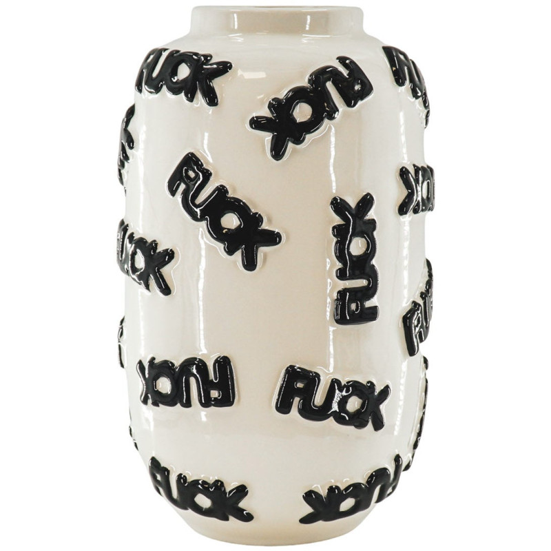Vase céramique blanc noir à message...