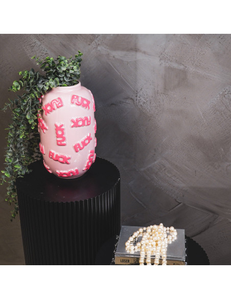 Vase céramique rose à message 17x27 cm Fuck