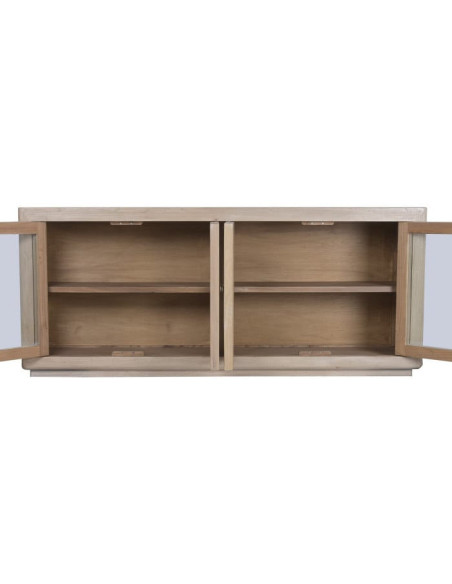 Buffet vitrine orme massif verre 200 cm Valdora