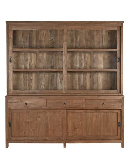 Vaisselier vitrine bois naturel et verre 200x50x220 cm Montbrun