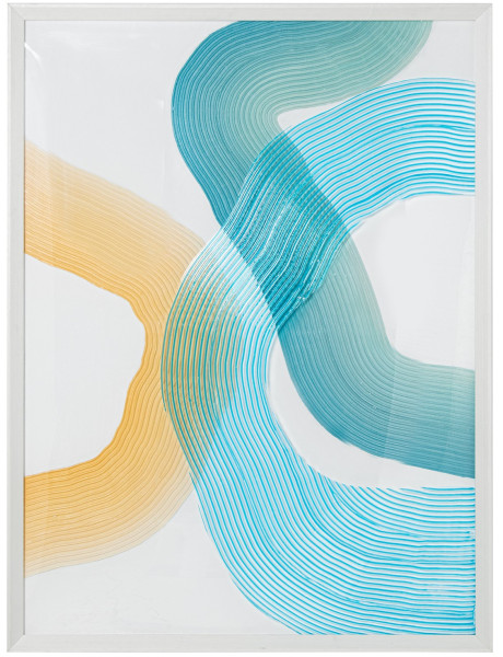 Tableau abstrait sur toile bleu et jaune 90x120 cm Ondara