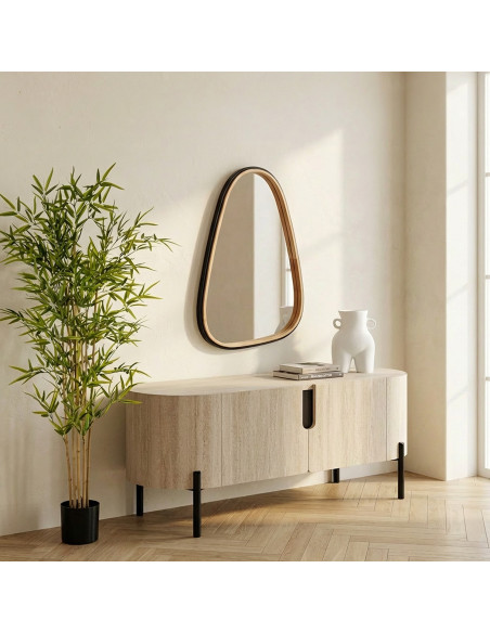 Miroir mural organique bois d’hévéa naturel noir 60x80 cm Liora