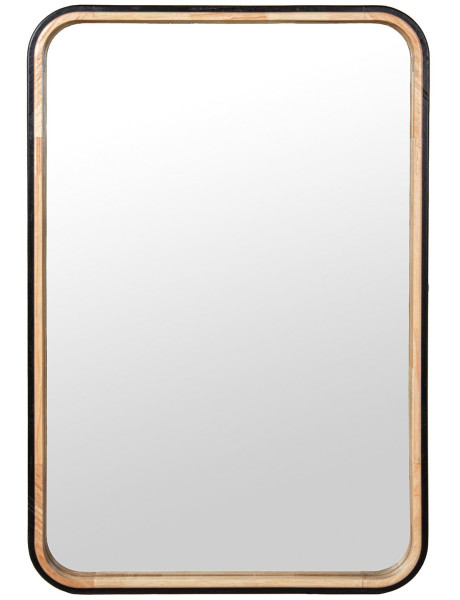 Miroir mural rectangulaire arrondi bois naturel noir...