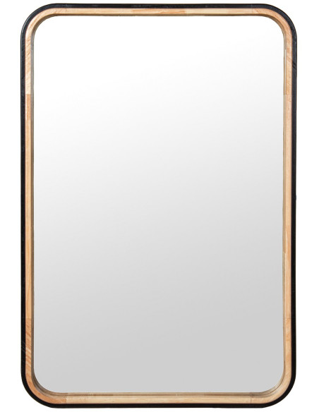 Miroir mural rectangulaire arrondi bois naturel noir 60x89 cm Liora