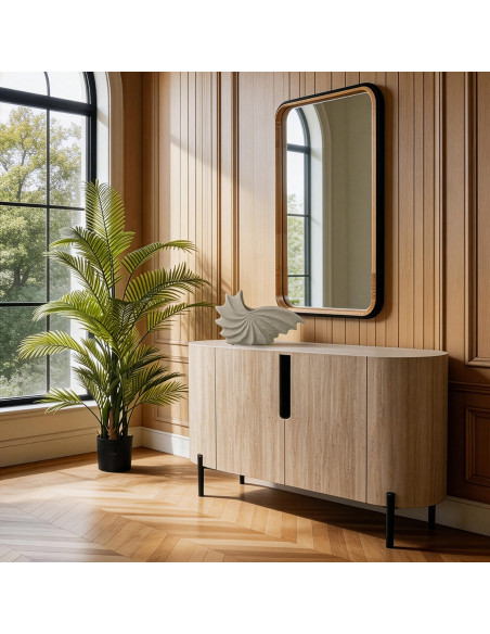 Miroir mural rectangulaire arrondi bois naturel noir 60x89 cm Liora