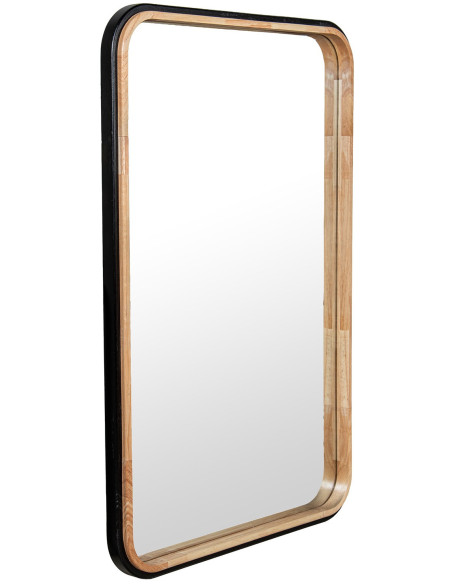 Miroir mural rectangulaire arrondi bois naturel noir 60x89 cm Liora