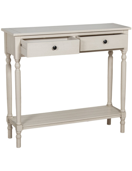 Console d’entrée 2 tiroirs bois blanc cassé Solène