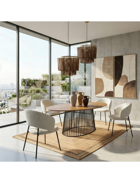 Table à manger ovale manguier noyer métal noir 200x100 cm Caldera  - 2
