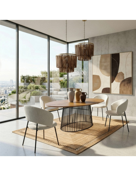 Table à manger ovale manguier noyer métal noir 200x100 cm Caldera