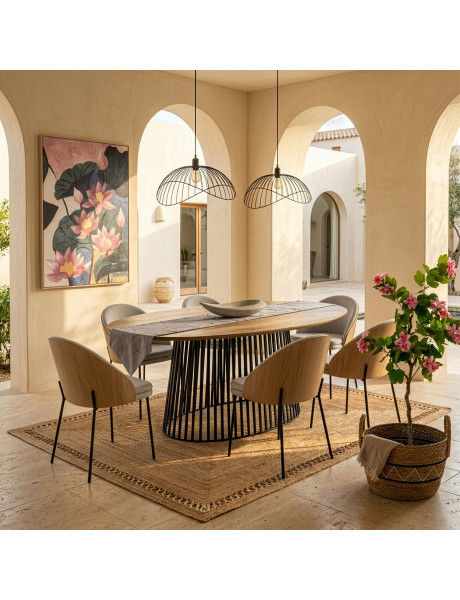Table à manger ovale bois de manguier naturel métal noir 200x100 cm Caldera  - 2