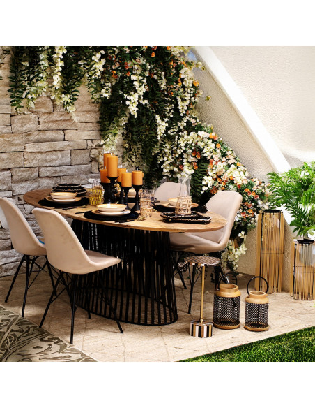Table à manger ovale bois de manguier naturel métal noir 200x100 cm Caldera