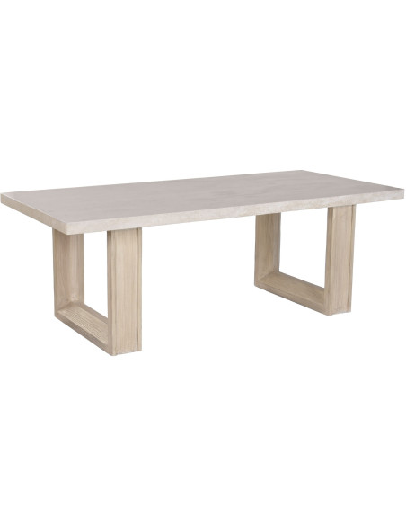 Table à manger travertin et bois d’orme clair 220x100 cm Orvane