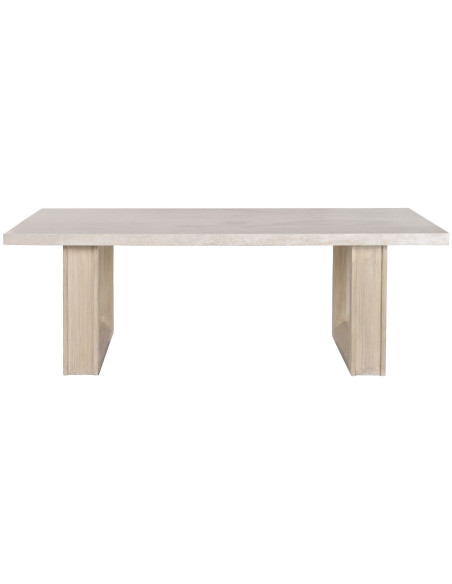 Table à manger travertin et bois d’orme clair 220x100 cm Orvane