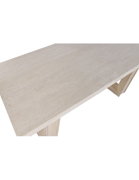 Table à manger travertin et bois d’orme clair 220x100 cm Orvane