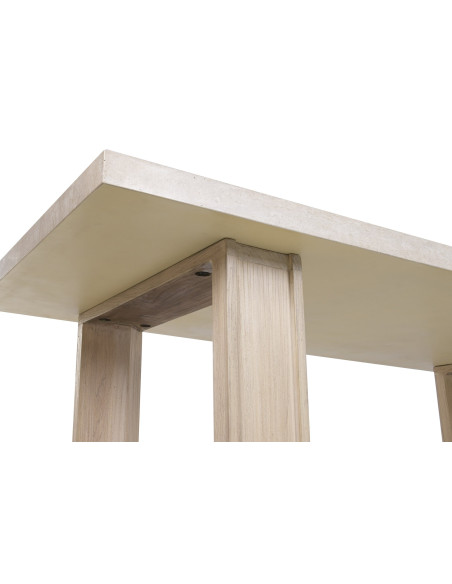 Table à manger travertin et bois d’orme clair 220x100 cm Orvane