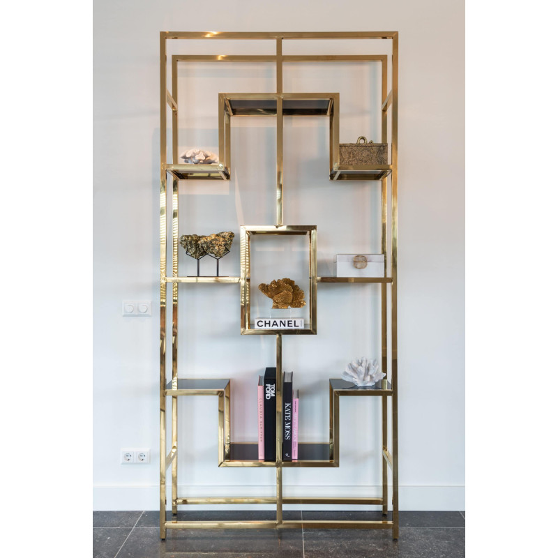 Étagère vitrine dorée en verre et...