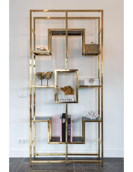 Étagère vitrine dorée en verre et acier inoxydable 108x30x230 cm Magnus