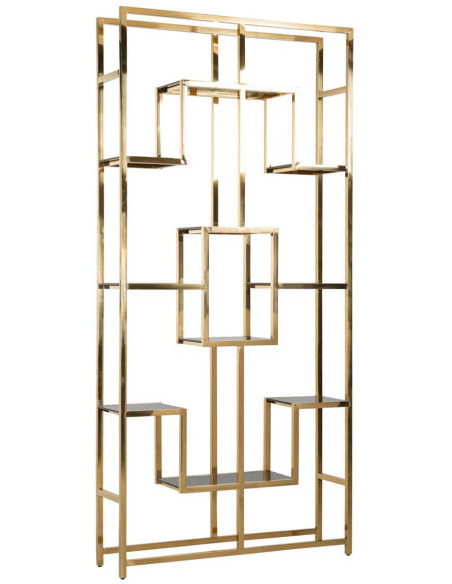 Étagère vitrine dorée en verre et acier inoxydable 108x30x230 cm Magnus
