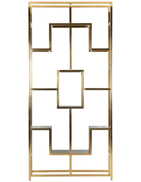 Étagère vitrine dorée en verre et acier inoxydable 108x30x230 cm Magnus