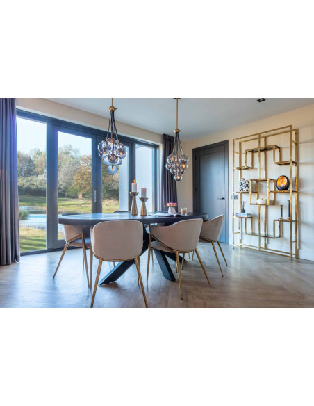 Étagère vitrine dorée en verre et acier inoxydable 108x30x230 cm Magnus