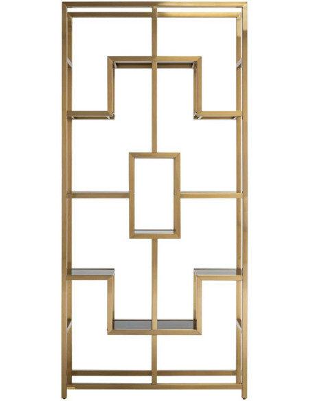 Étagère vitrine dorée brossée en verre et acier inoxydable 108x29x230 cm Magnus
