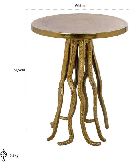 Table d’appoint dorée en aluminium tentacules 41x51 cm Macey