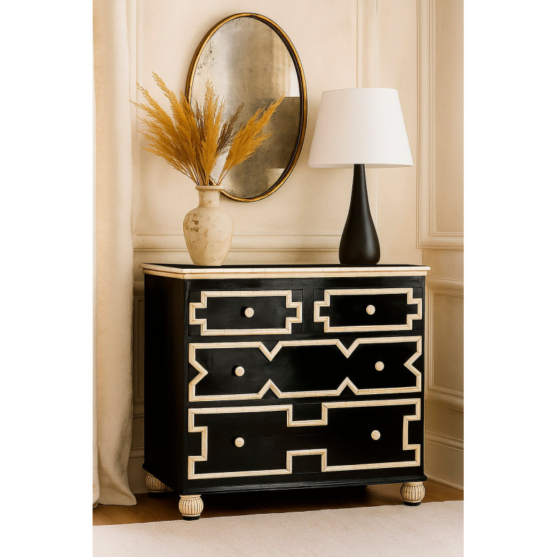 Commode noire et ivoire 4 tiroirs en...