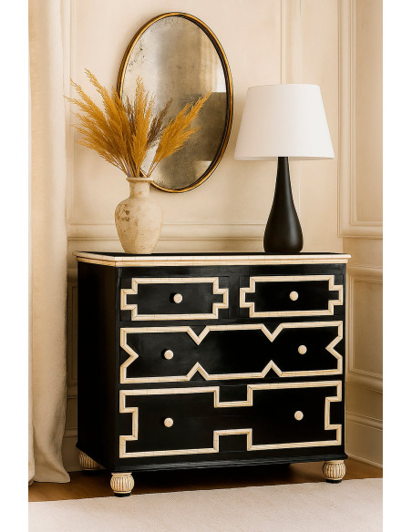 Commode noire et ivoire 4 tiroirs en os Palos