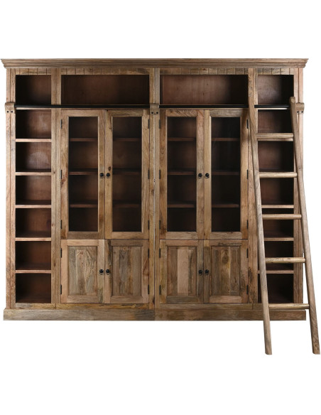Bibliothèque manguier verre et métal avec échelle 248 cm Lioran
