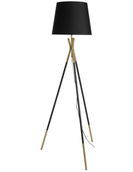 Lampadaire trépied noir et doré avec abat-jour 159 cm Brévalis