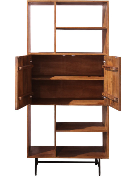 Bibliothèque en bois de manguier 2 portes 80 cm Kavella