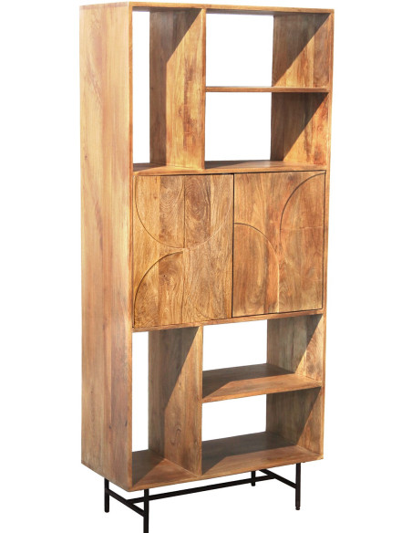 Bibliothèque en bois de manguier 2 portes 80 cm Kavella