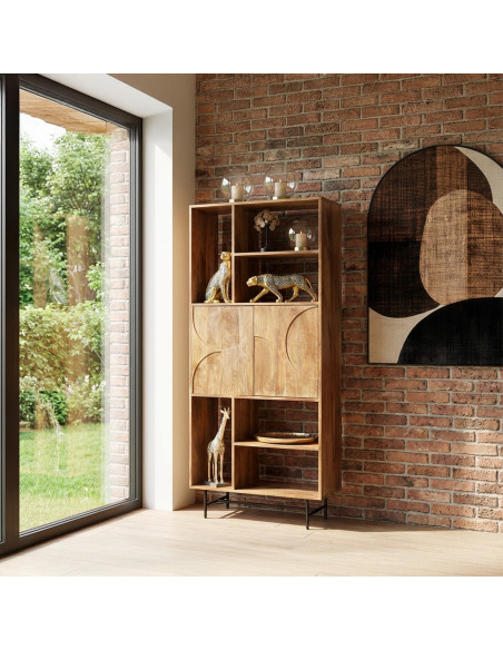 Bibliothèque en bois de manguier 2 portes 80 cm Kavella