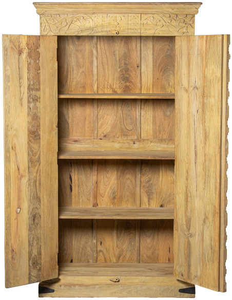 Armoire en bois de manguier sculptée 2 portes 180 cm Virelda