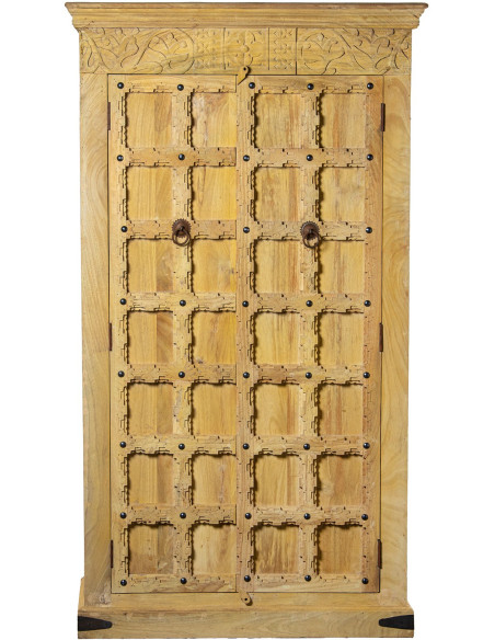 Armoire en bois de manguier sculptée 2 portes 180 cm Virelda