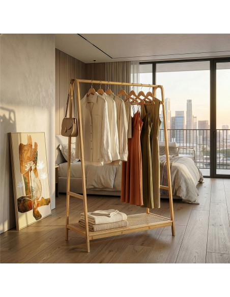 Portant à vêtements en bambou cannage 170 cm Vesara