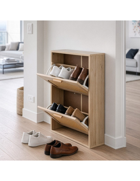 Meuble à chaussures cannage 2 portes abattantes 60 cm Evarine