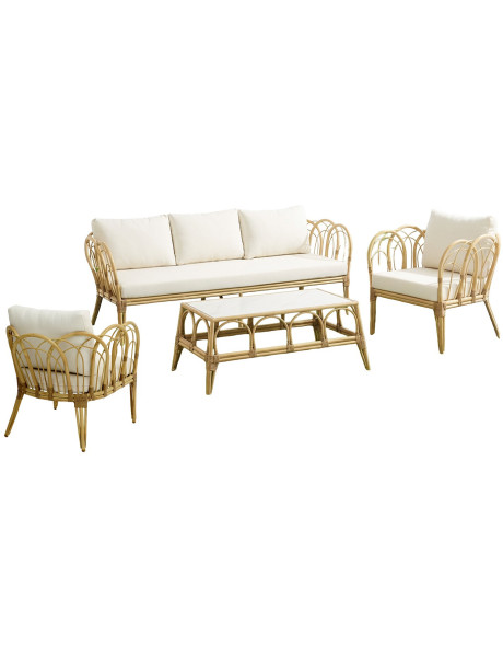 Salon de jardin 5 places aluminium rotin naturel Sand Coast