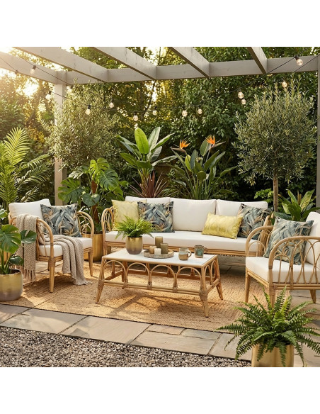 Salon de jardin 5 places aluminium rotin naturel Sand Coast
