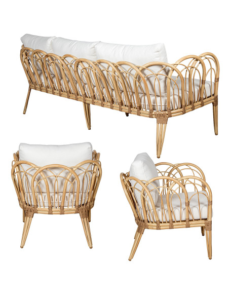 Salon de jardin 5 places aluminium rotin naturel Sand Coast