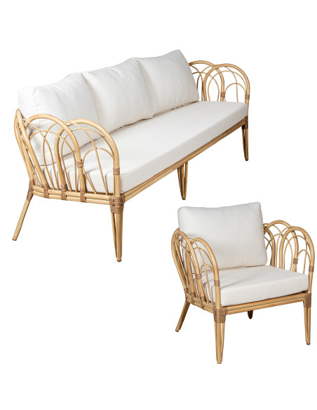 Salon de jardin 5 places aluminium rotin naturel Sand Coast