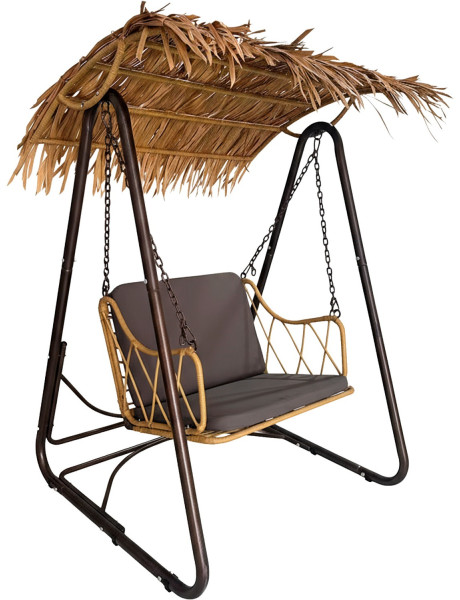 Balancelle de jardin toit tropical acier rotin...