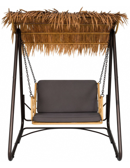 Balancelle de jardin toit tropical acier rotin 112x105x160 cm Soreva