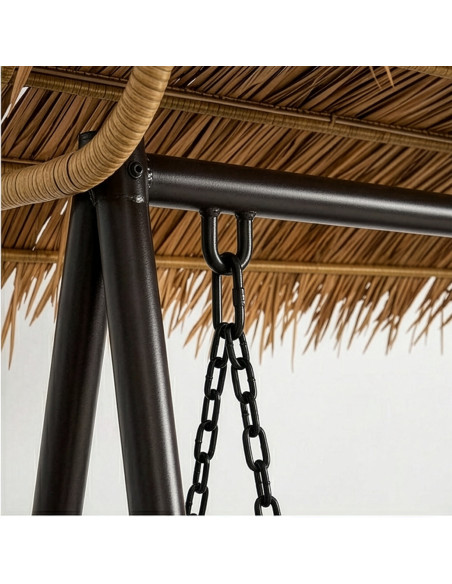 Balancelle de jardin toit tropical acier rotin 112x105x160 cm Soreva