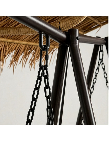 Balancelle de jardin toit tropical acier rotin 112x105x160 cm Soreva