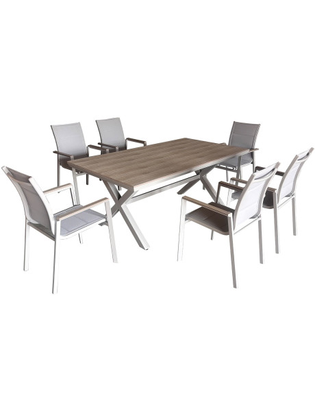 Ensemble repas jardin 6 places aluminium polywood Calyra