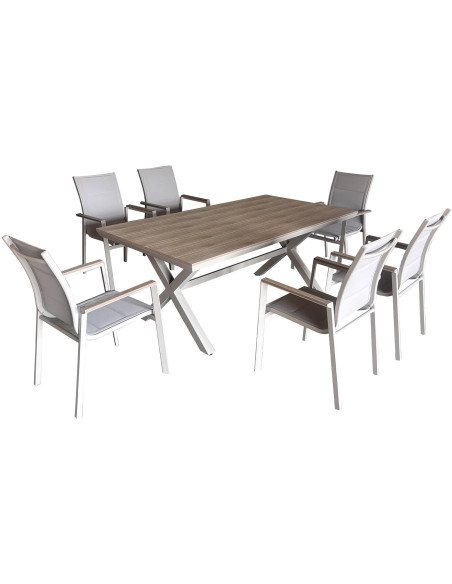 Ensemble repas jardin 6 places aluminium polywood Calyra