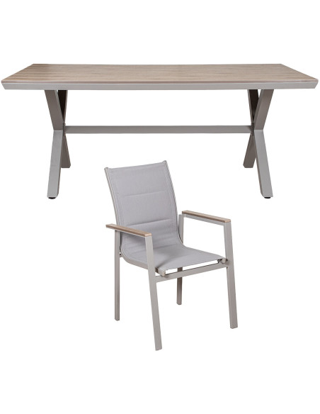 Ensemble repas jardin 6 places aluminium polywood Calyra